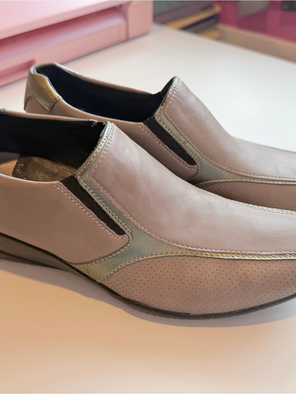 Stonefly Taupe Leather Slip On Loafers Comfort Shoes Women's Size 39